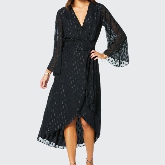 Ramy Brook Julie Long Sleeve Midi Wrap Dress